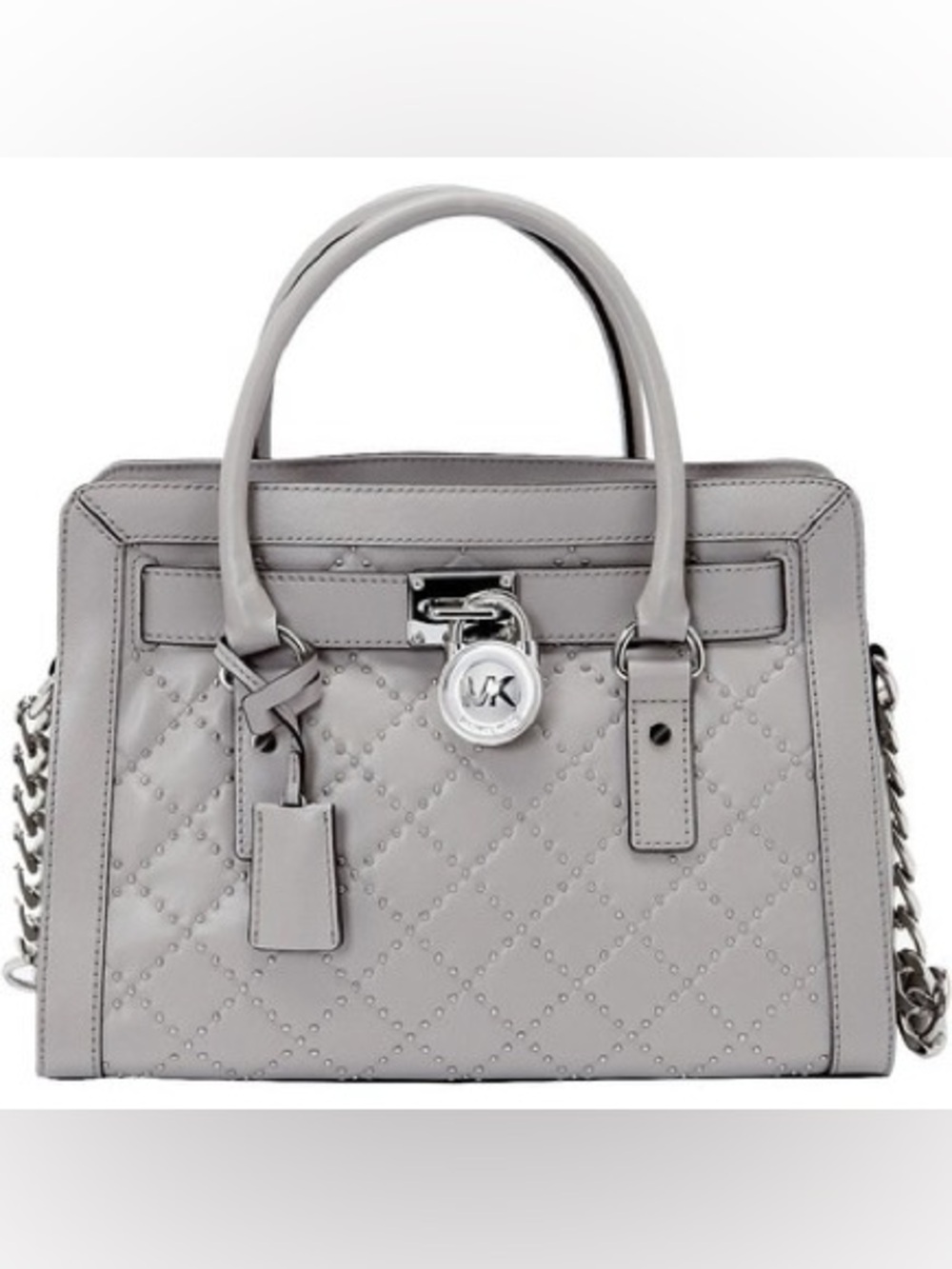 Michael Kors Gray Quilted Leather Hamilton Satchel w/ Silver Studs ‼️NFS‼️